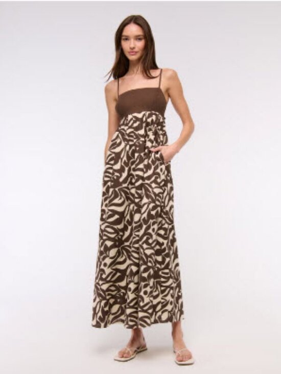 Abercrombie & Fitch Dresses & Skirts - Womens Abercrombie & Fitch (Item-12) Brown Cream Tie Back Babydoll Maxi Dress M